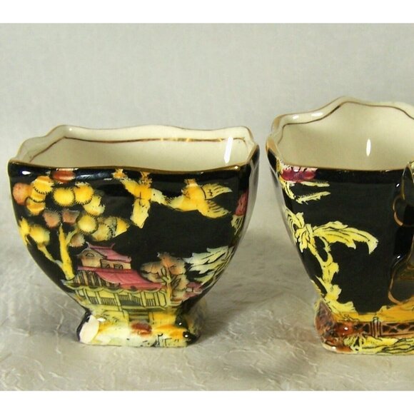 Royal Winton Grimwades Black Pekin Bone China Creamer Sugar Set Vintage 1950s - Picture 6 of 10